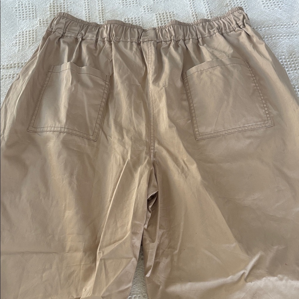 Zara Elastic‎ Waist Cargo Pants Small Wide Leg Pull On Womens Beige Tan Sz L NWT - Picture 9 of 14